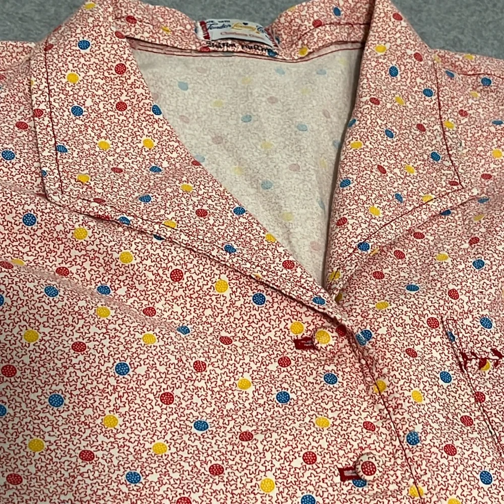 Button Front Top Womens 1X Pink Ditzy Floral Polkadot Grandma Indie Grunge - Picture 2 of 9
